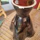 Vase vintage noir et rouge - 4 lobes