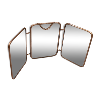 Miroir de barbier triptyque dessus cuir 15x20cm