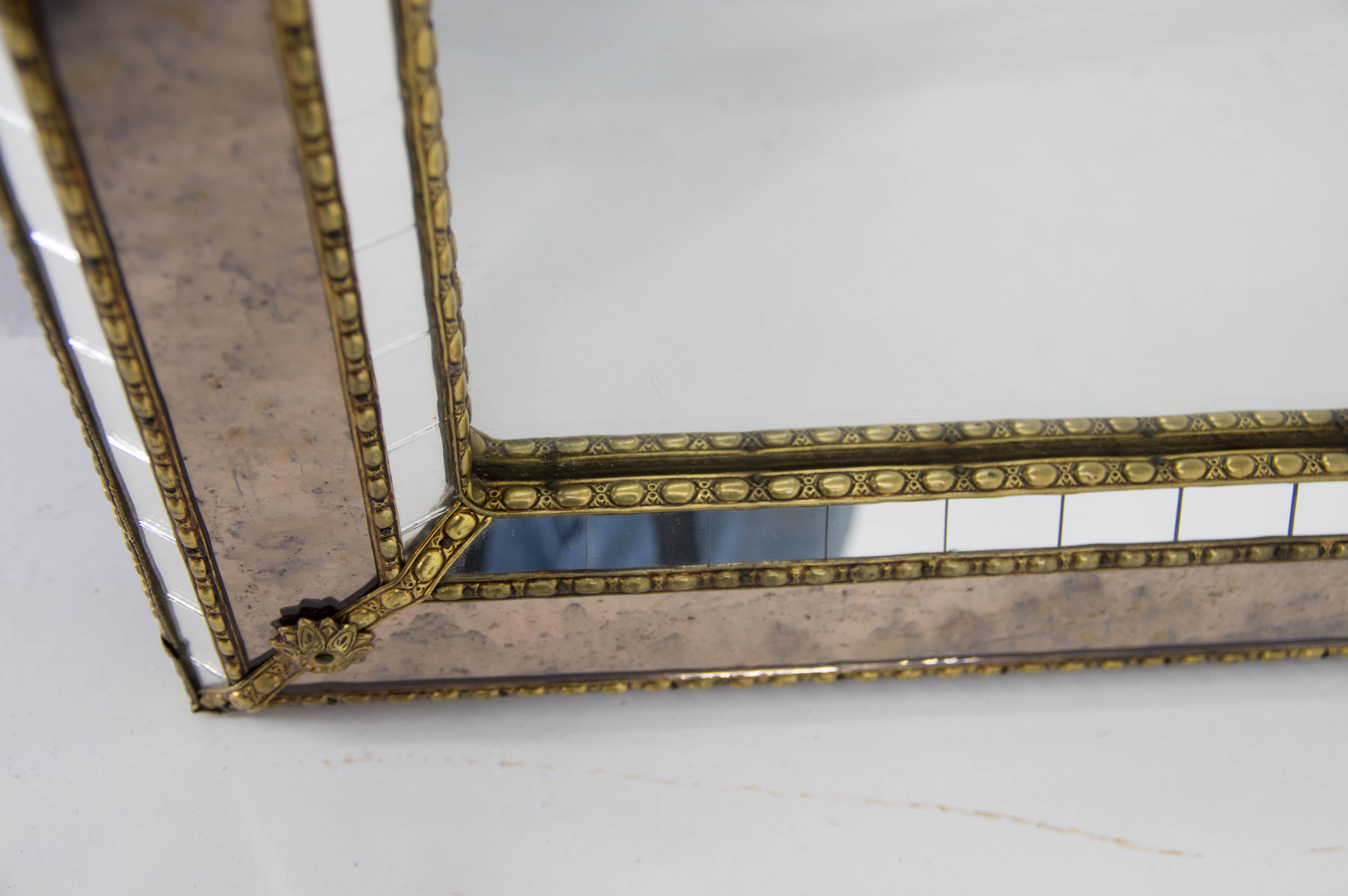 Multi-facets mirror with brass garlands, france, 1970s