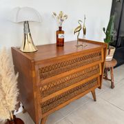 Commode bois et rotin vintage