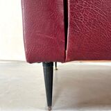 Vintage burgundy armchair, compass base in black metal and brass