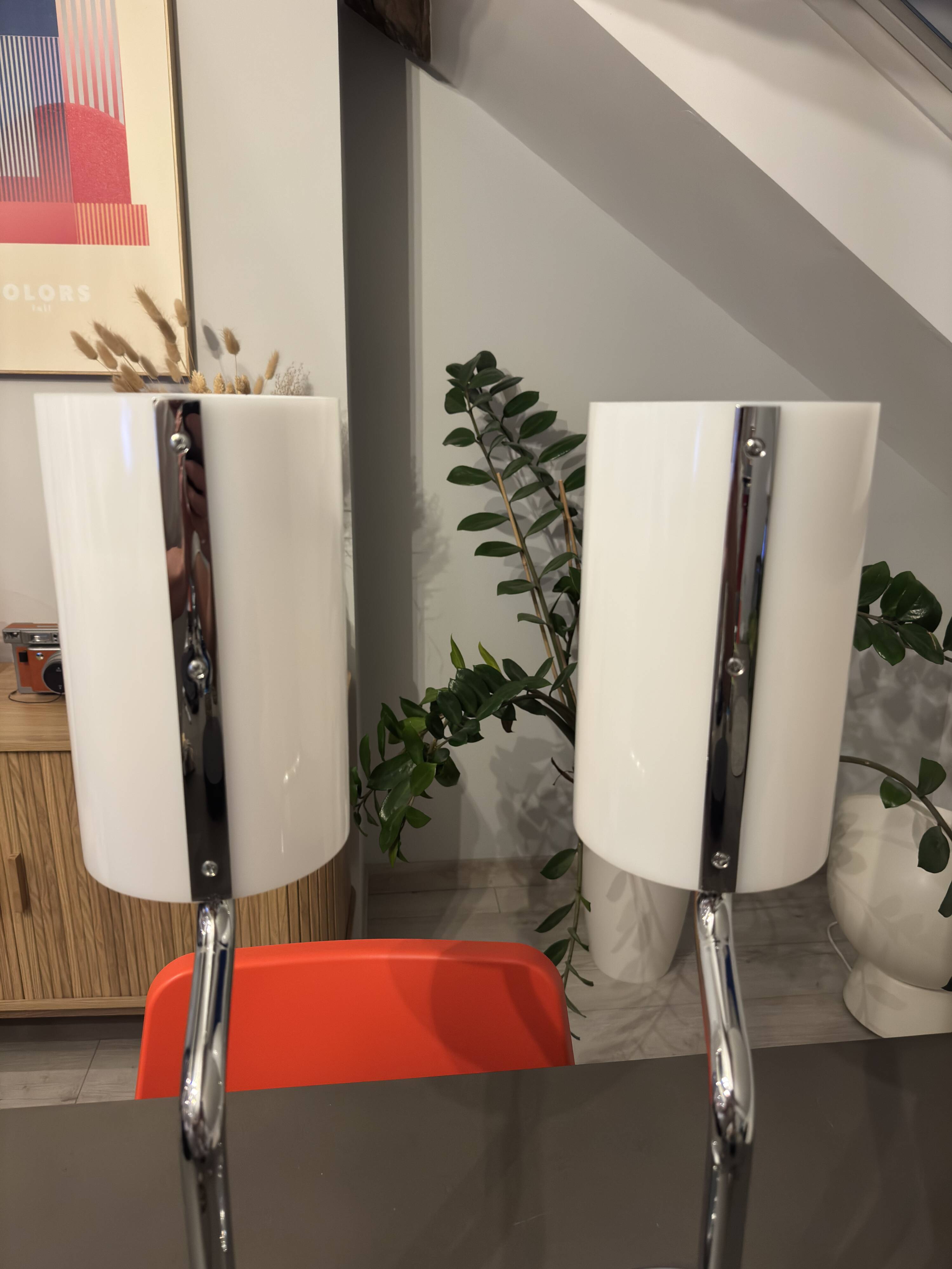 Pair of vintage chrome design lamps – MOOS Switzerland – Italian style