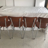 4 chairs in brown skaï and metal vintage year 60