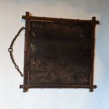 Antique Asian decorative triptych mirror with chain wall decoration in wood.