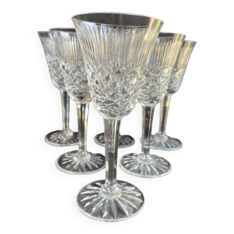 6 old carved crystal wine glasses