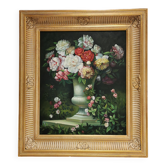 Painting / oil on canvas, Superb Bouquet of Flowers Medici Vase. Golden Frame