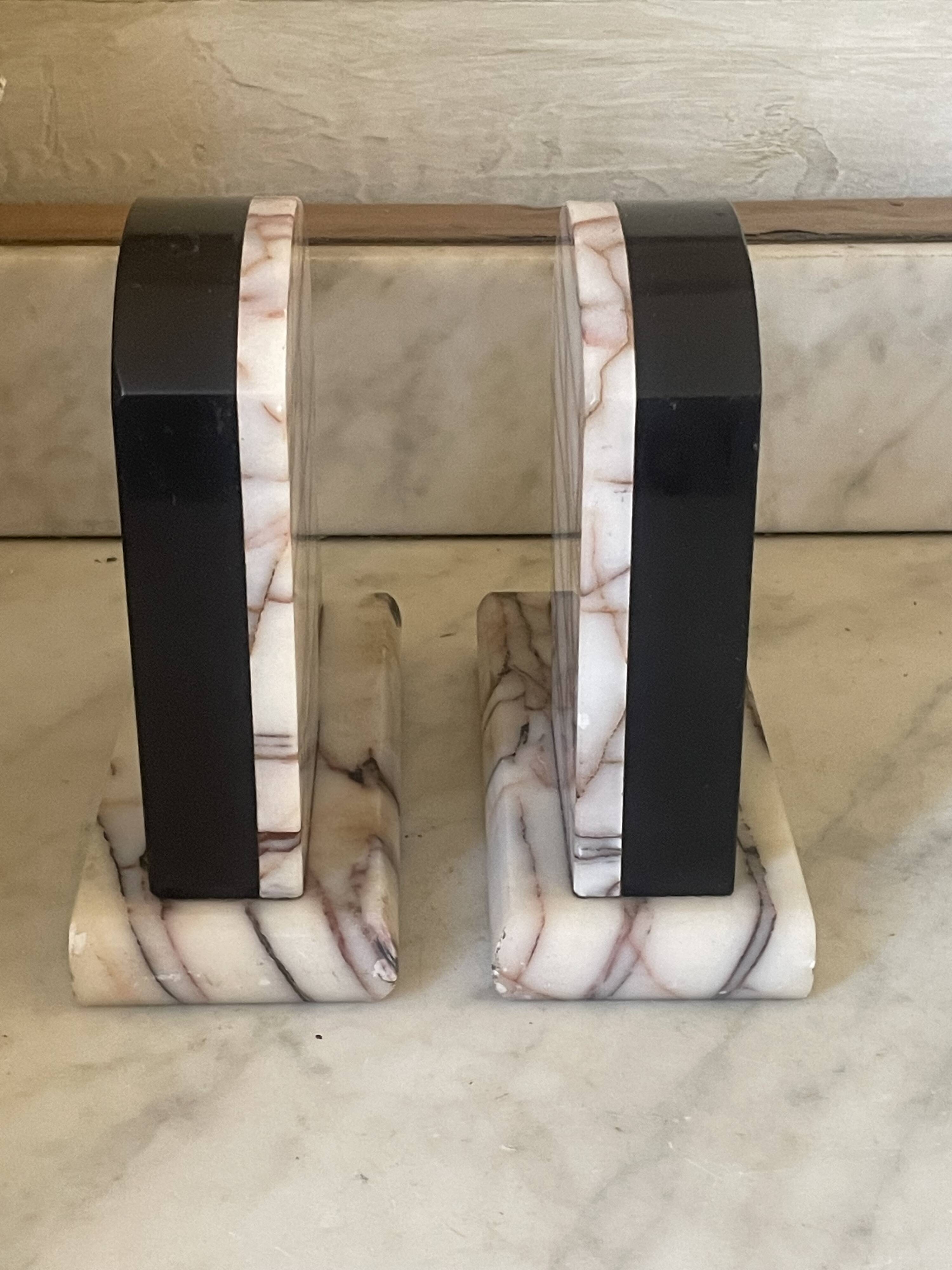 Vintage pair of marble and onyx Art Deco bookends.