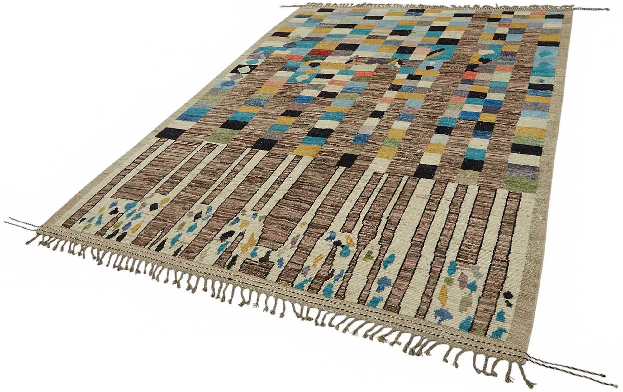 Handwoven Tribal One of a Kind 201 cm x 297 cm Multicolor Wool Carpet