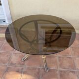 Round table.1970. Rattan and smoked glass. 120cm.