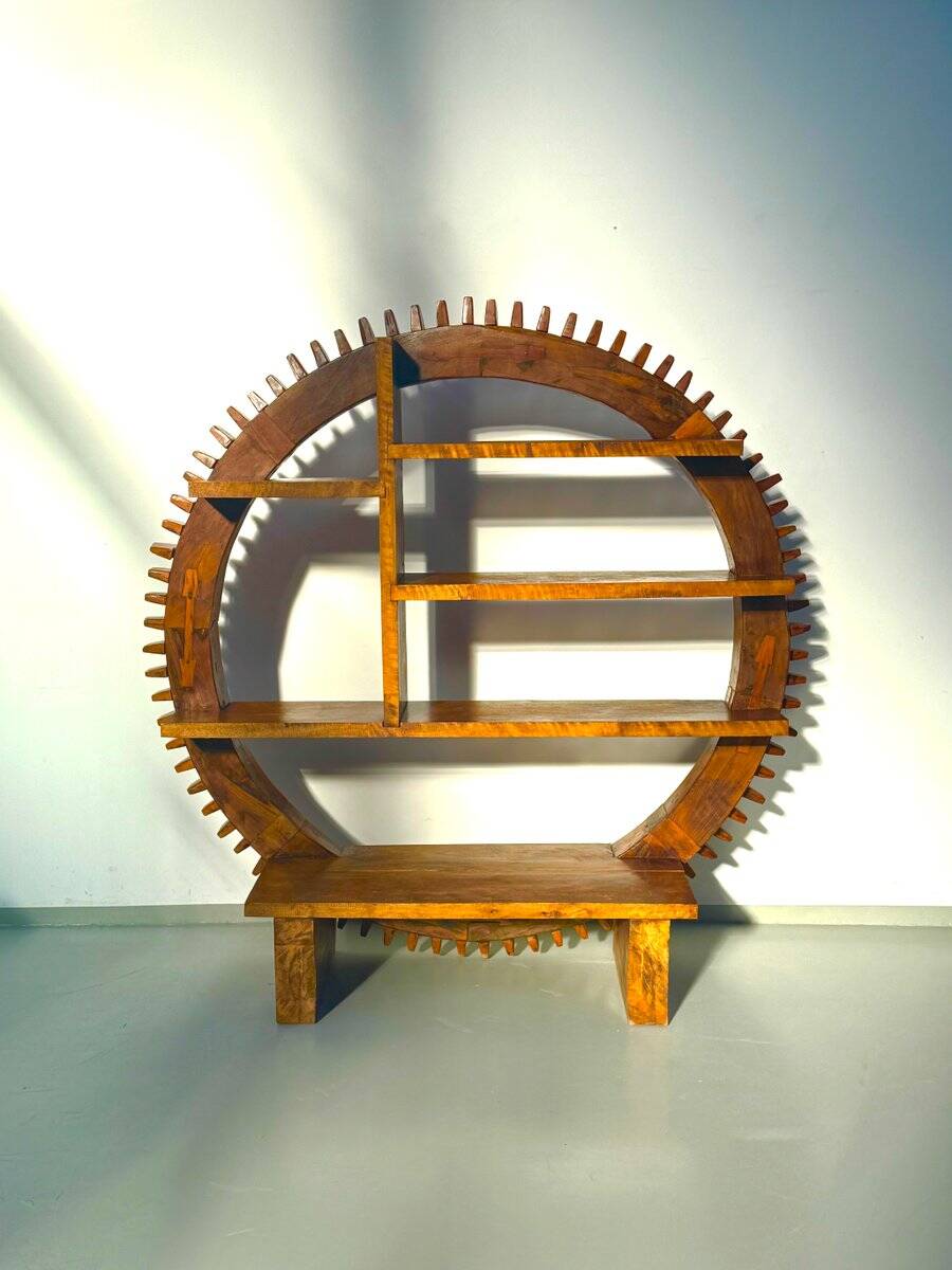 Vintage Brazilian folk art handmade round wall cabinet in Cumaru wood, 1960s