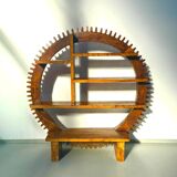 Vintage Brazilian folk art handmade round wall cabinet in Cumaru wood, 1960s