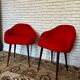 Two vintage 60s/70s armchairs in red moumoute, pelfran style