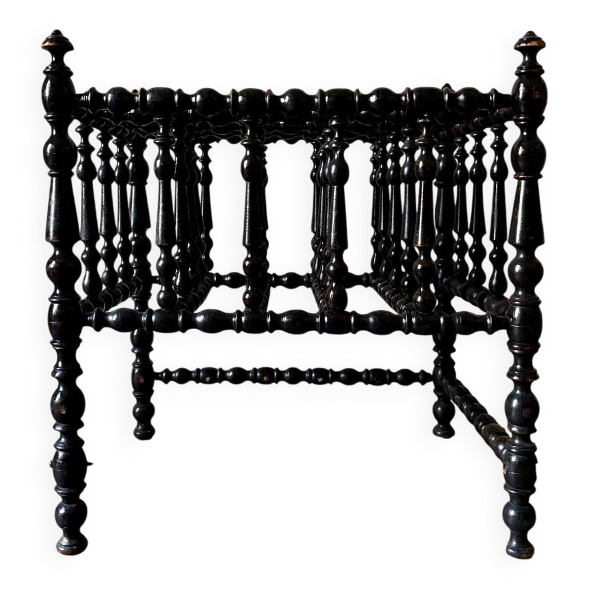 Napoleon III magazine rack in black turned wood