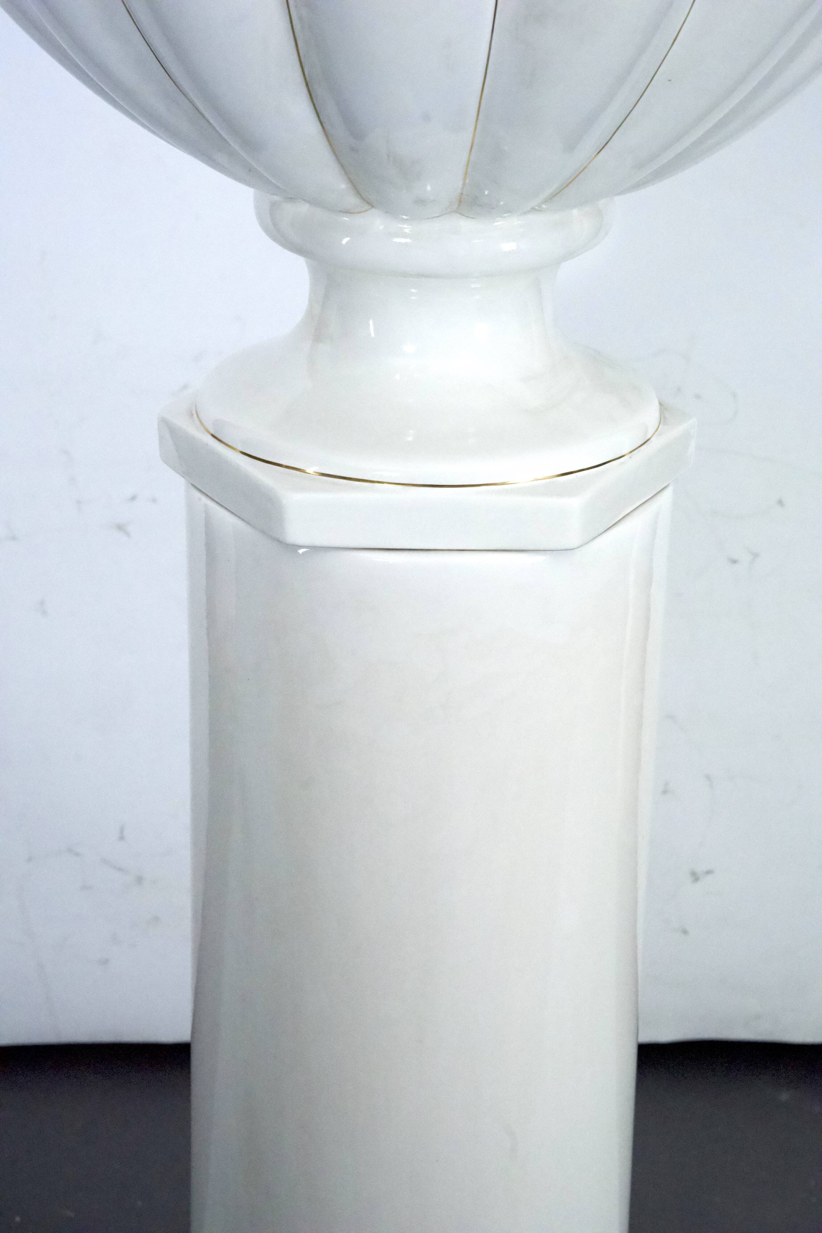 Tommaso Barbi Oversized White Ceramic Vase and Column, Italy 1970