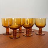 Set of 6 vintage stemmed glasses in smoked bubble glass – Amber glasses ann