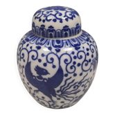 Small vase with lid/tea caddy. Asian motif blue and white with a ‘dragon’