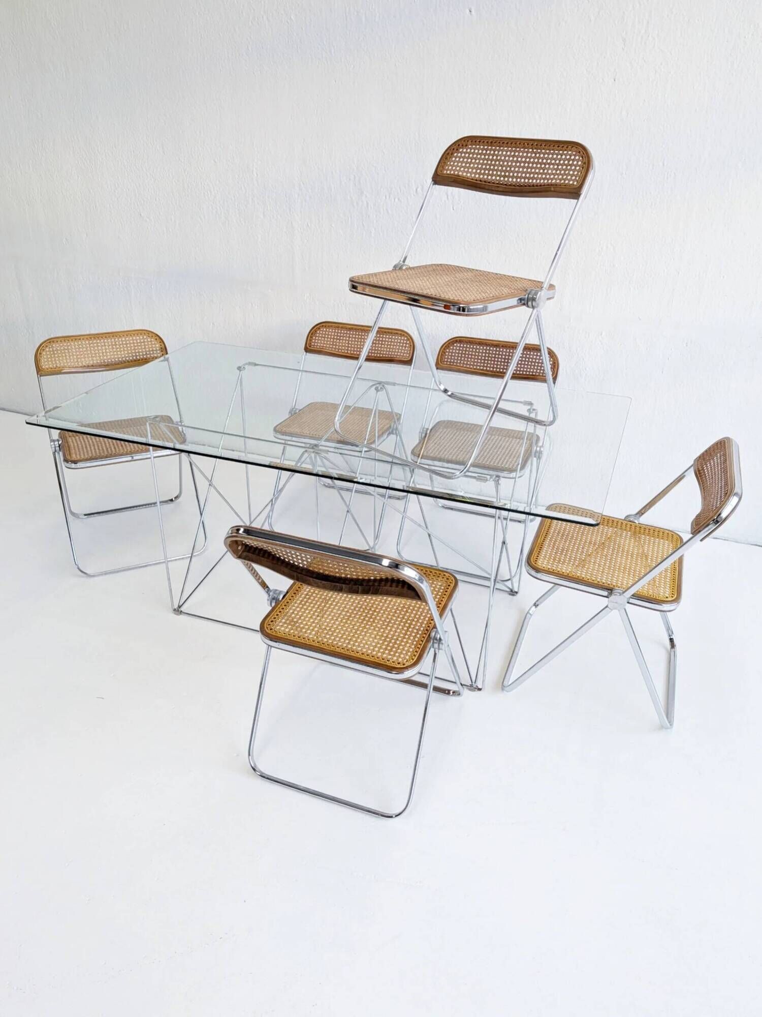 Foldable steel & glass dining table by Max Sauze 1970s