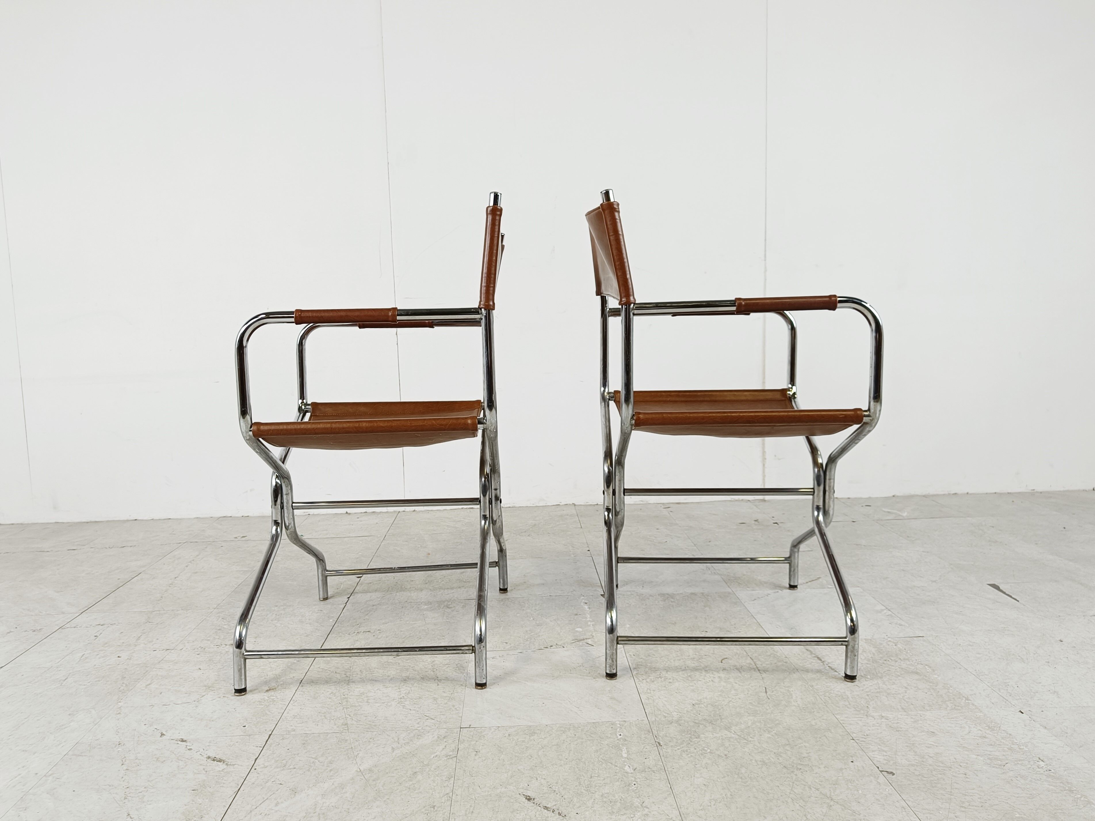 Vintage leather folding chairs set of 2, 1970s