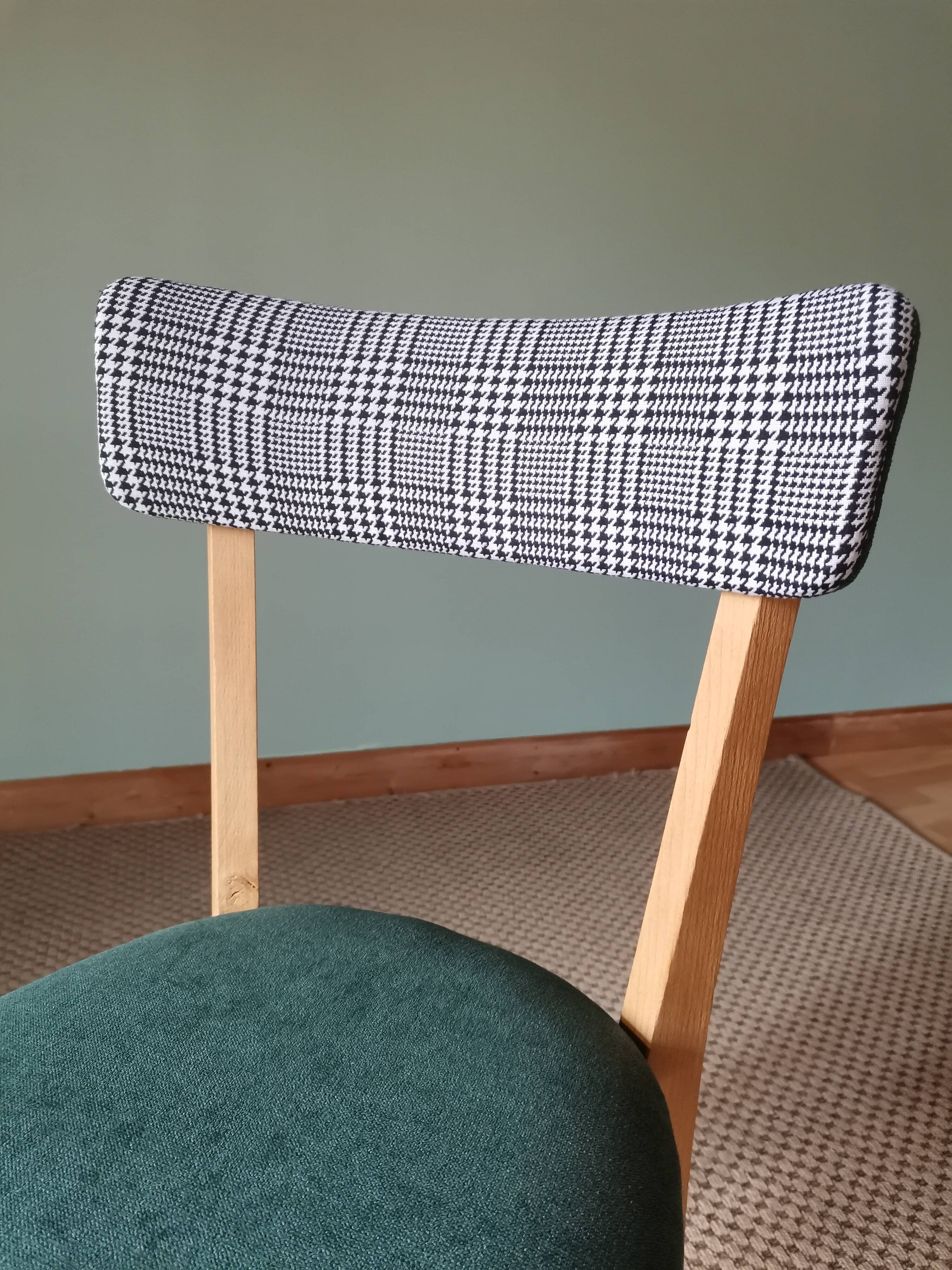 Green bistro chair with houndstooth pattern