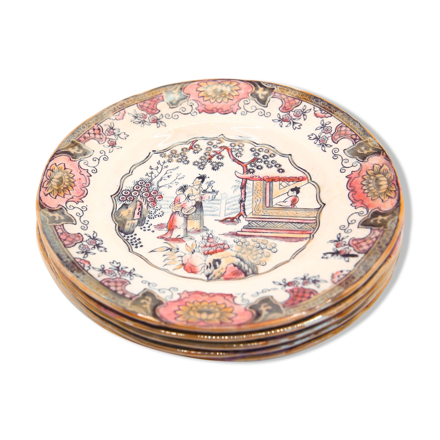 Set of 6 dessert plates model canton of B.F-boch frères, Belgium, late 19th