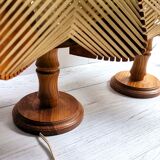 Portuguese Mid Century Modernist wood straw wooden table lamps 1960s SET of 2