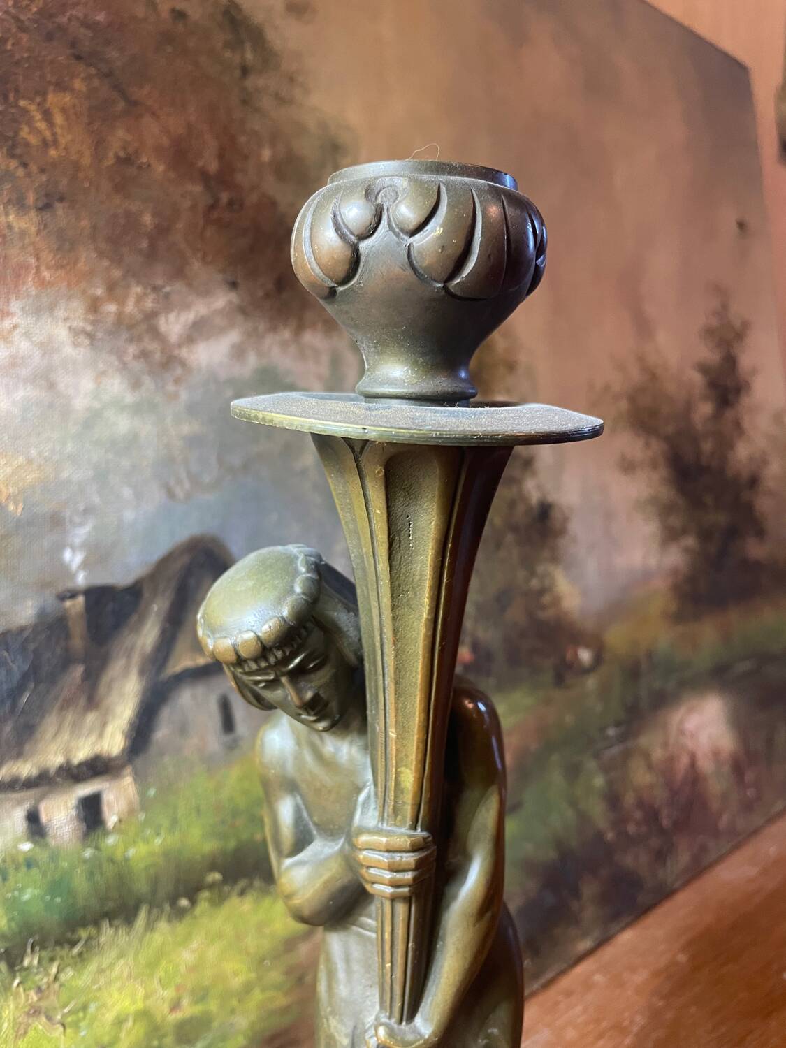 Art deco bronze candle holder