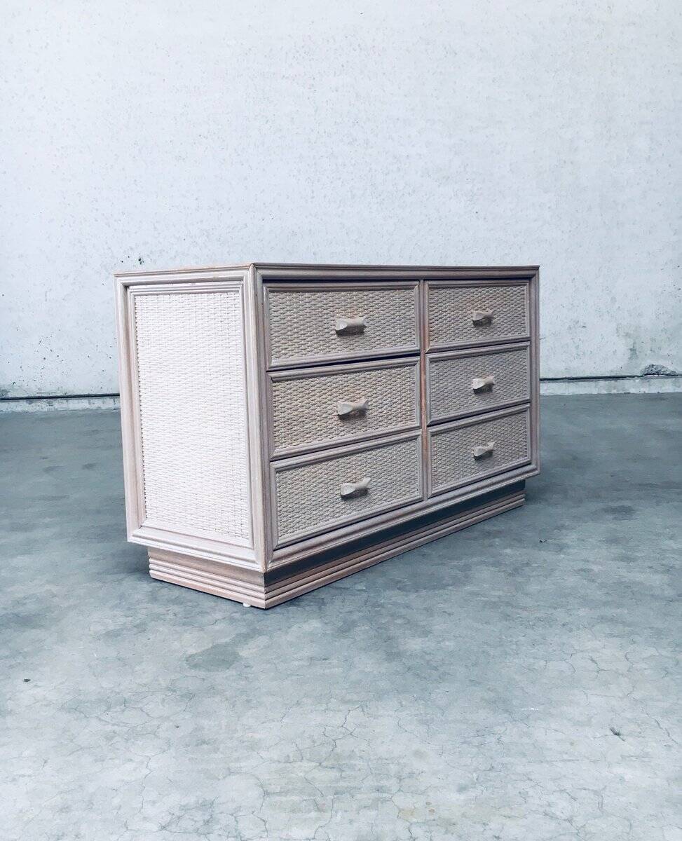 Washed Rattan Chest of Drawers, 1980s