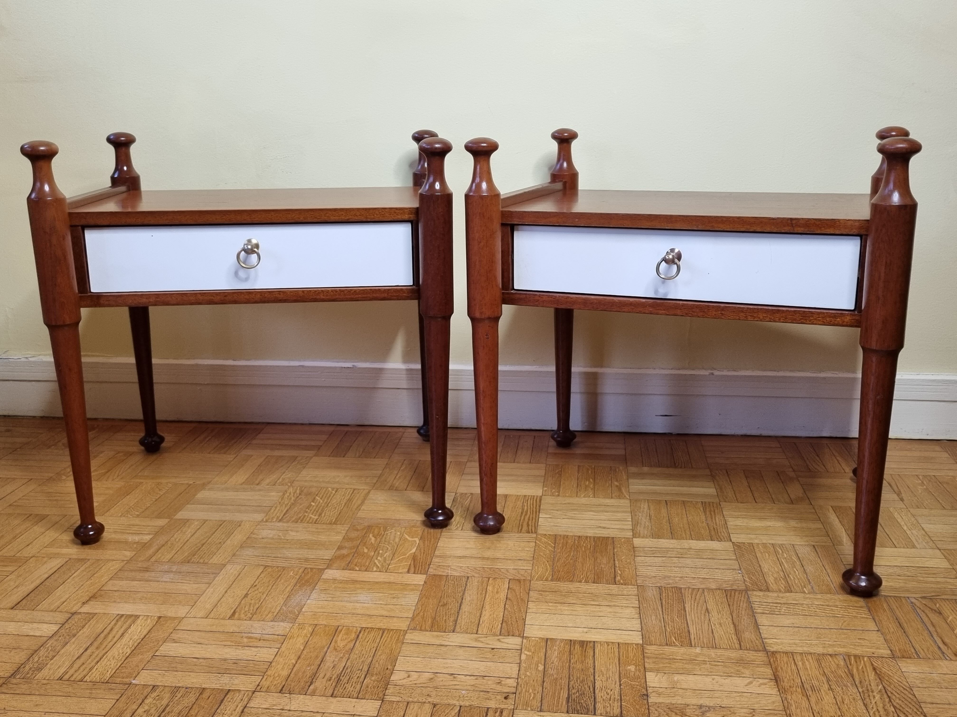 Pair of mahogany and veneer wood bedside tables, Gautier, 60s