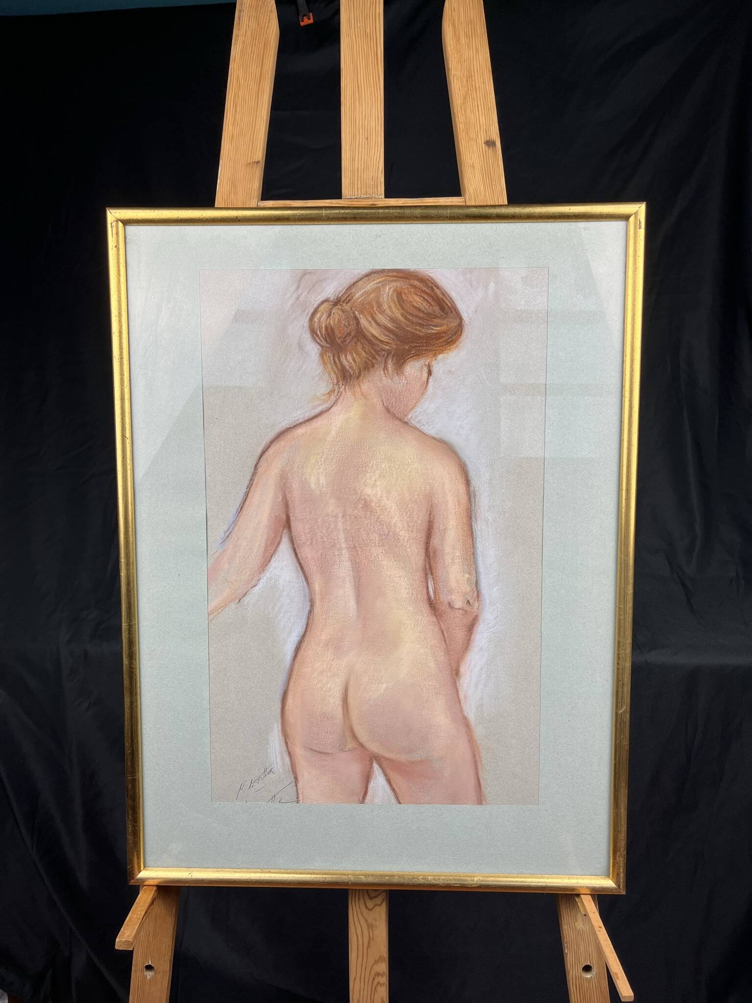 Le Falher (Lionel), Pastel female nude framed 20th century