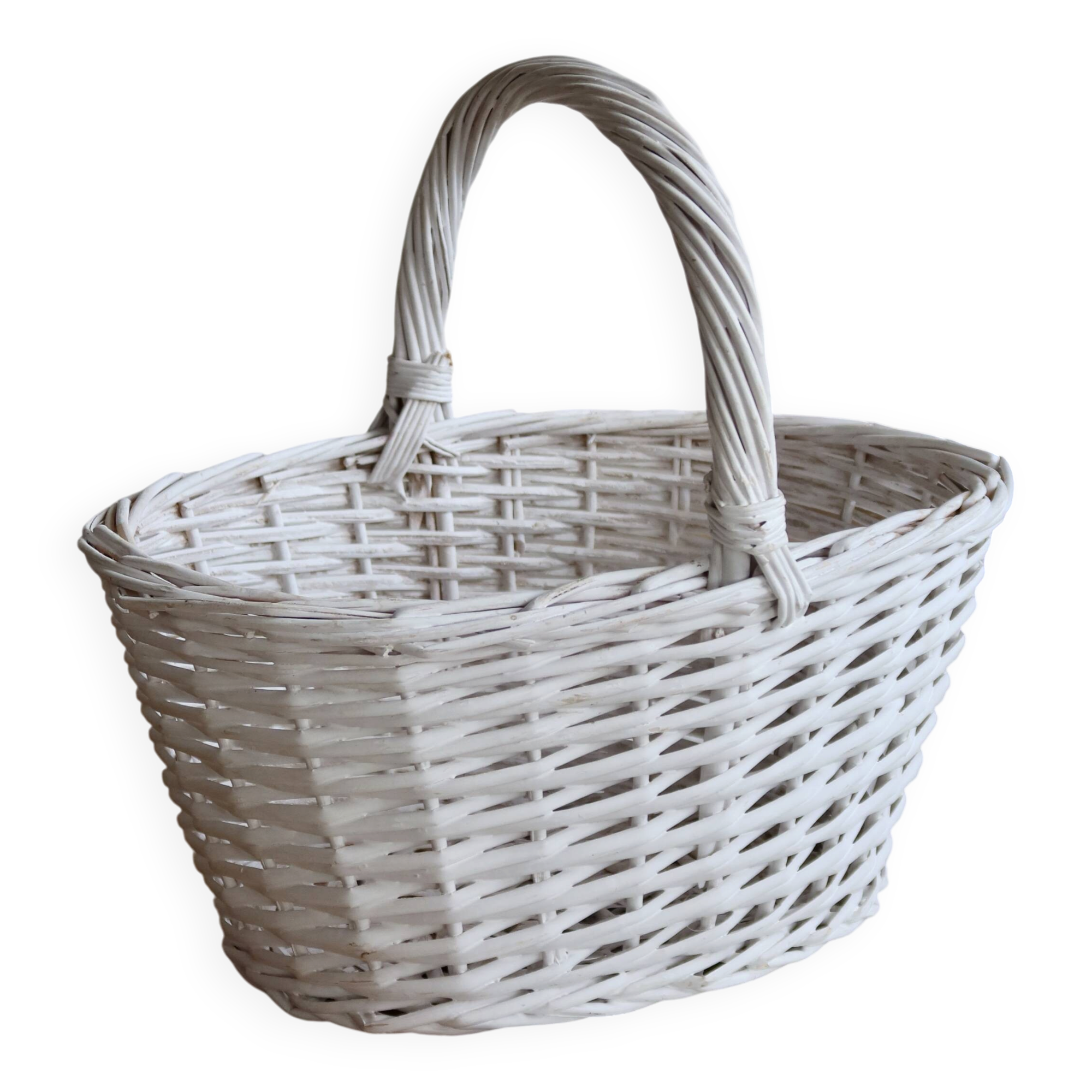 Vintage wicker basket painted white