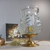 Brass foot table lamp, transparent textured molded globe, art deco style