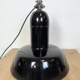 Industrial Black Enamel Factory Lamp with Cast Iron Top, 1930s