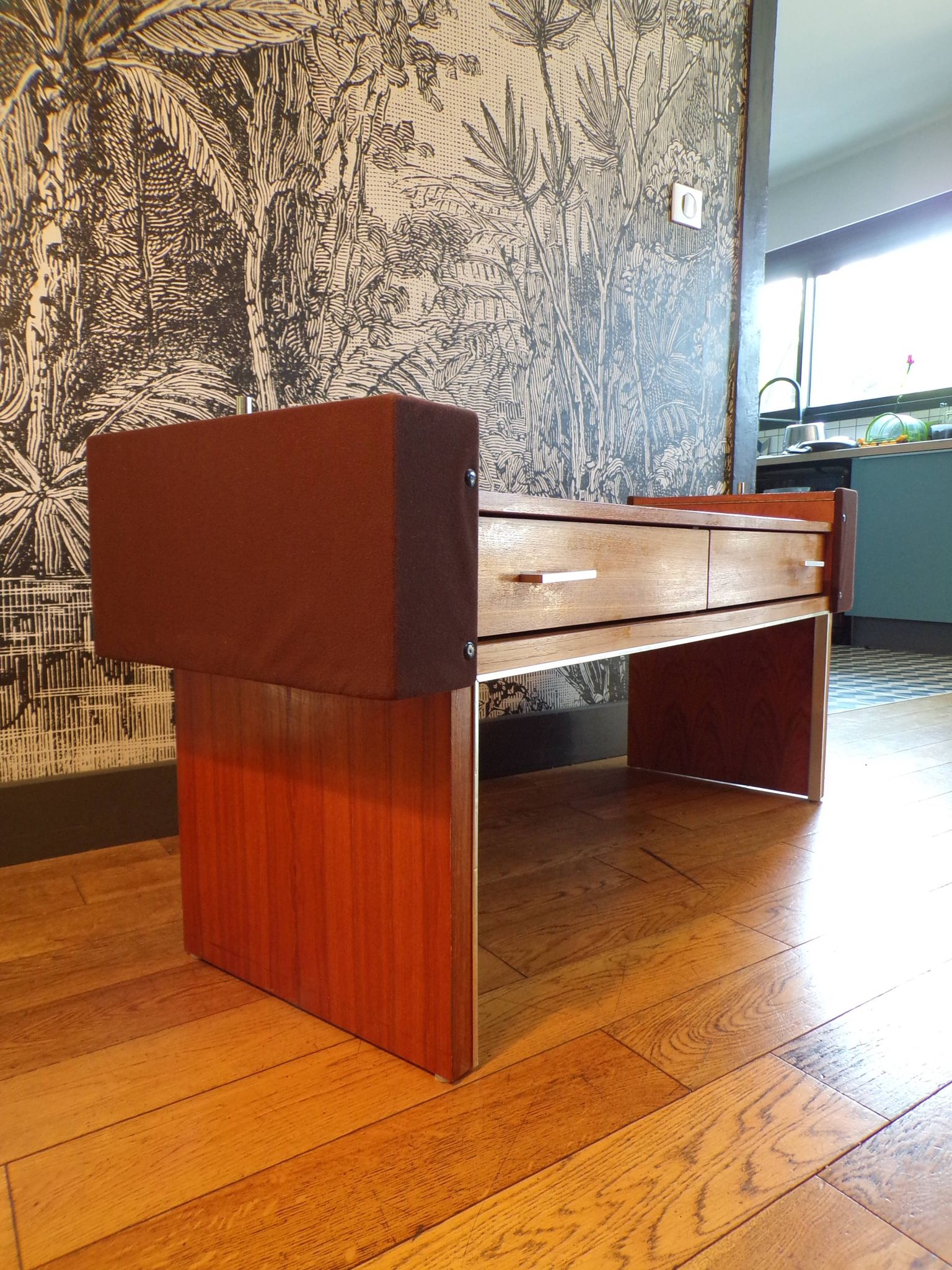 Mini enfilade teck et tissu, 2 tiroirs