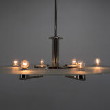 Functionalist 6-flamming Nickel-plated Chandelier, 1930s
