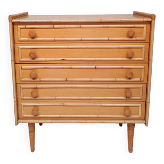 Commode bois bambou et rotin années 60