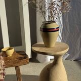 Large beige vase with blue and pink trim H27 D21