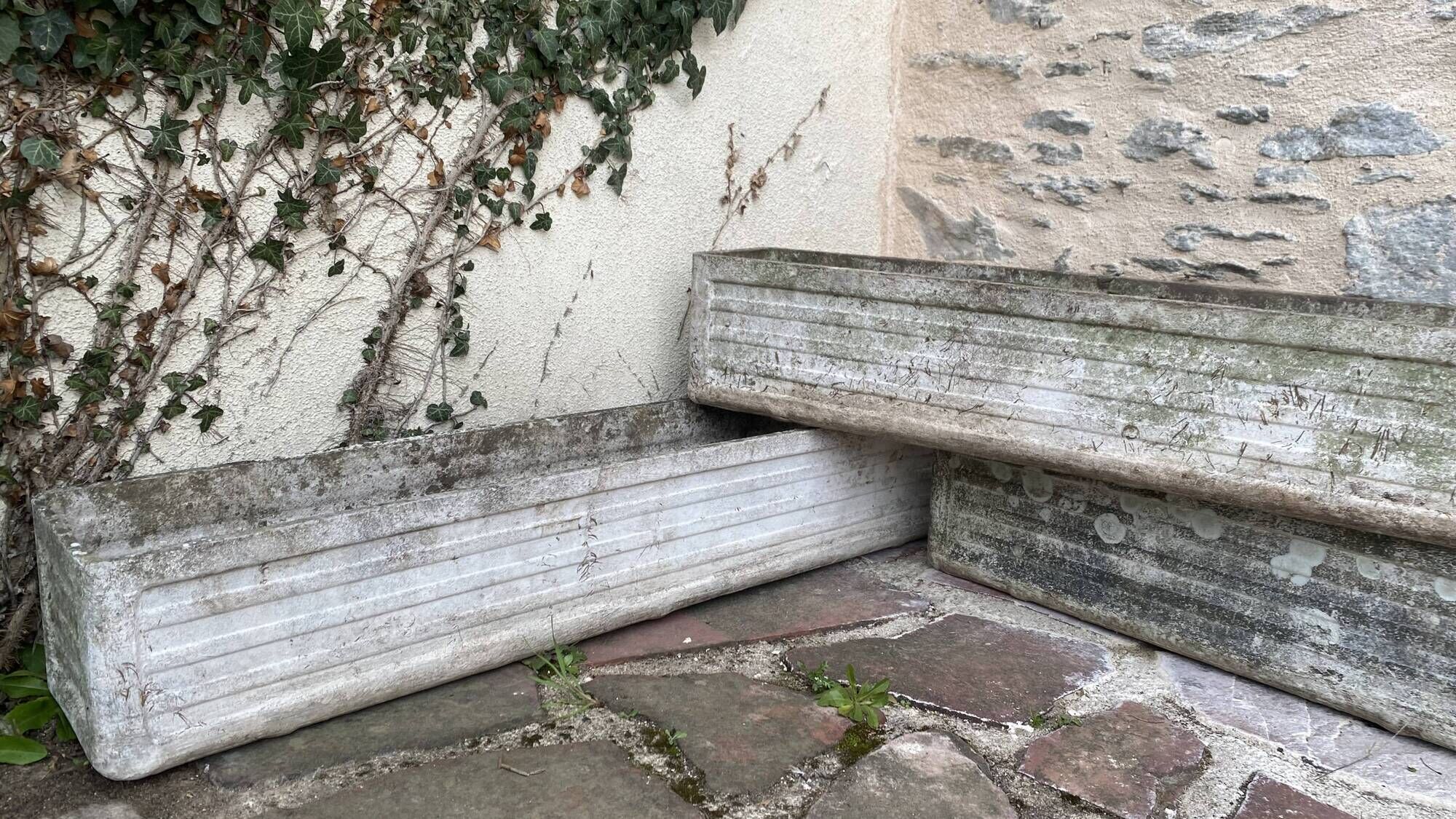Three fibro cement or eternite planters