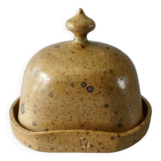 Sandstone butter dish signed, michel dumont, puisaye sandstone