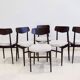 Set of six mid-century Italian wooden dining chairs.