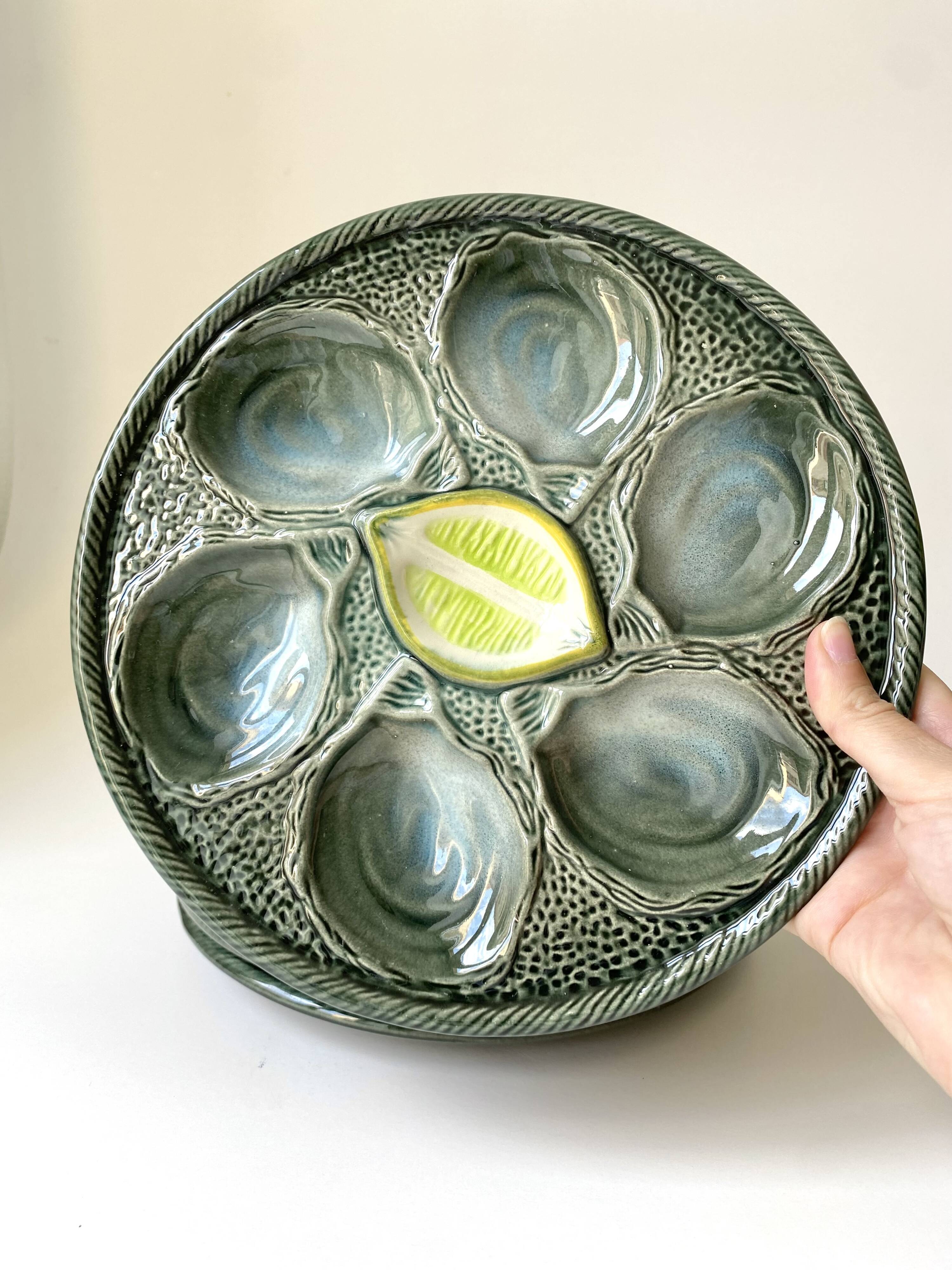 6 oyster plates and 1 large Saint-Clément dish