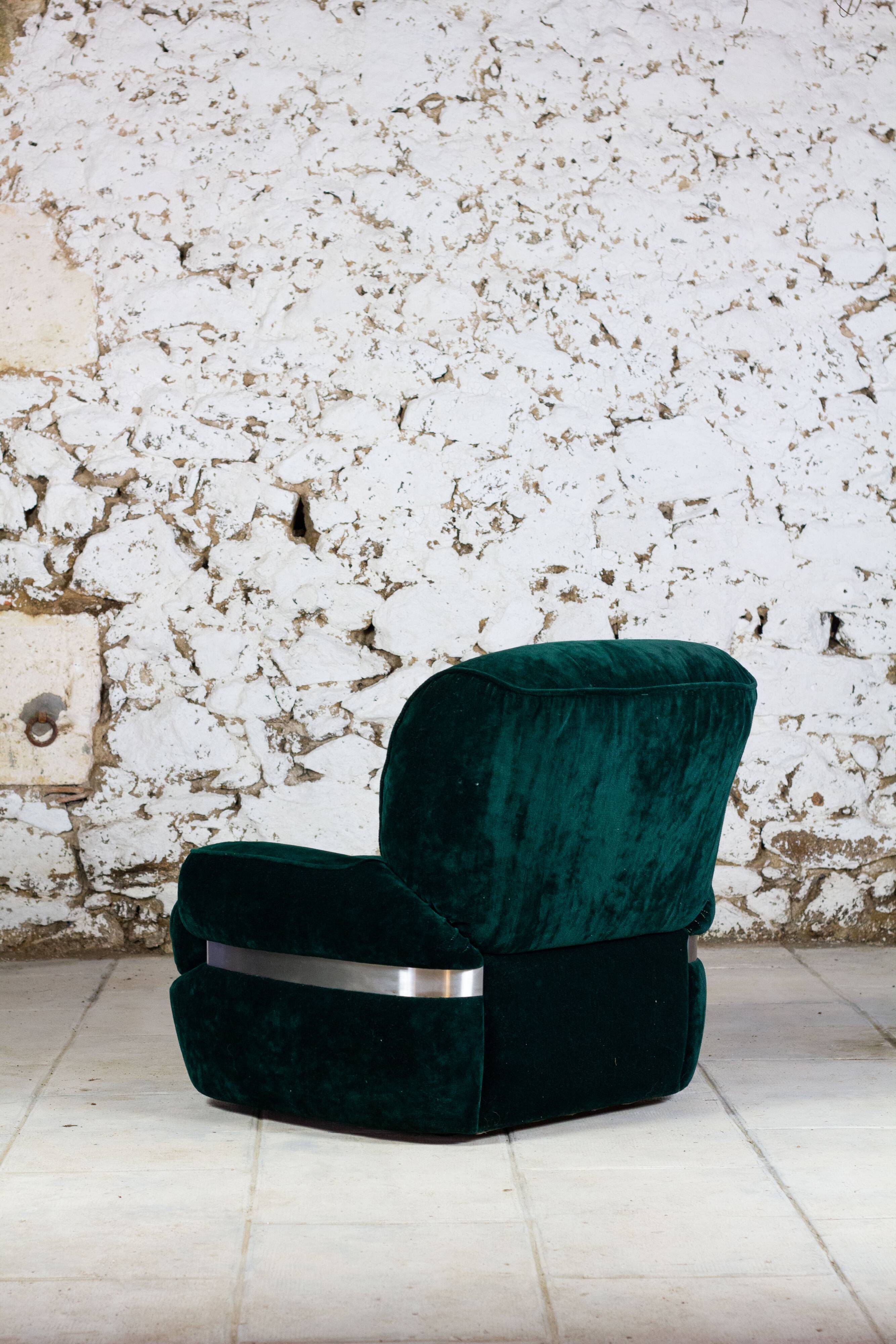 Green velvet armchair "spage age" by Beka, 1970