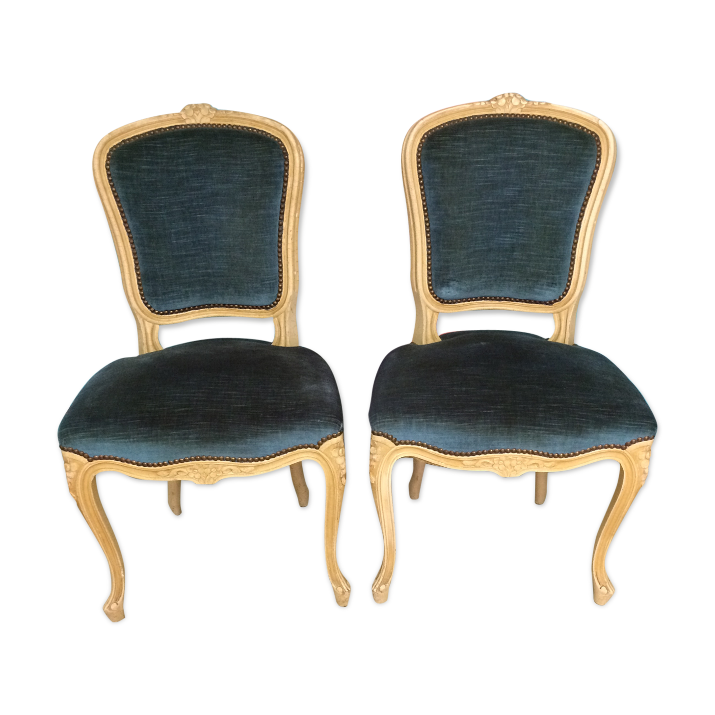 Pair of blue velvet Louis XV chairs