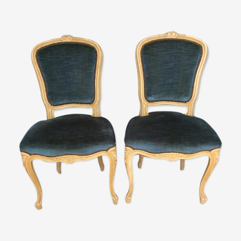 Lot de 2 chaises Louis XV en velours bleu