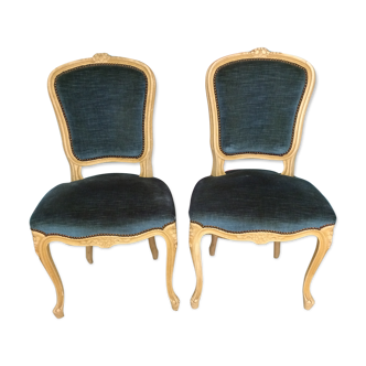 Lot de 2 chaises Louis XV en velours bleu