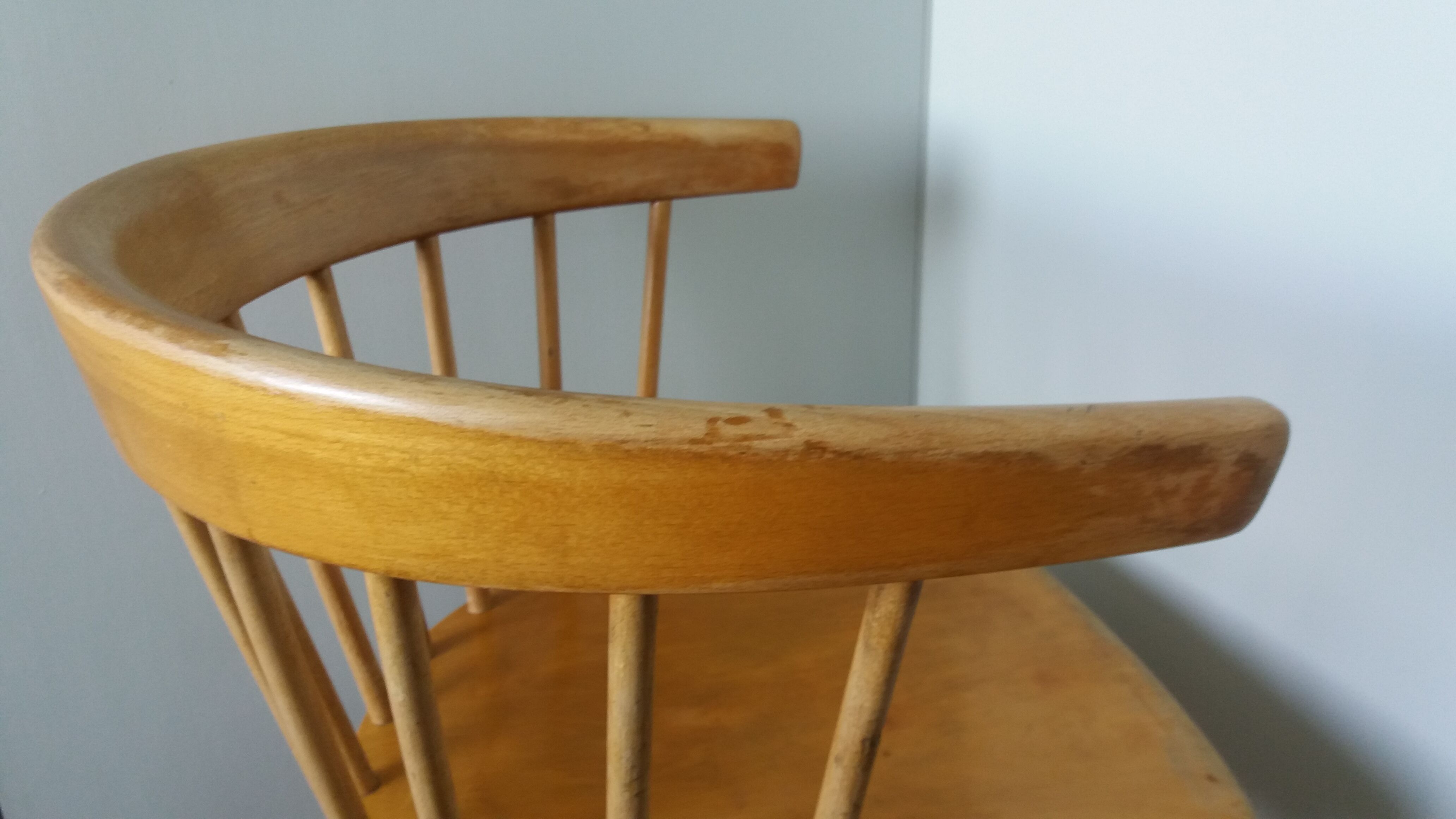 Fauteuil en bois, pieds compas, style scandinave, Baumann ou Thonet