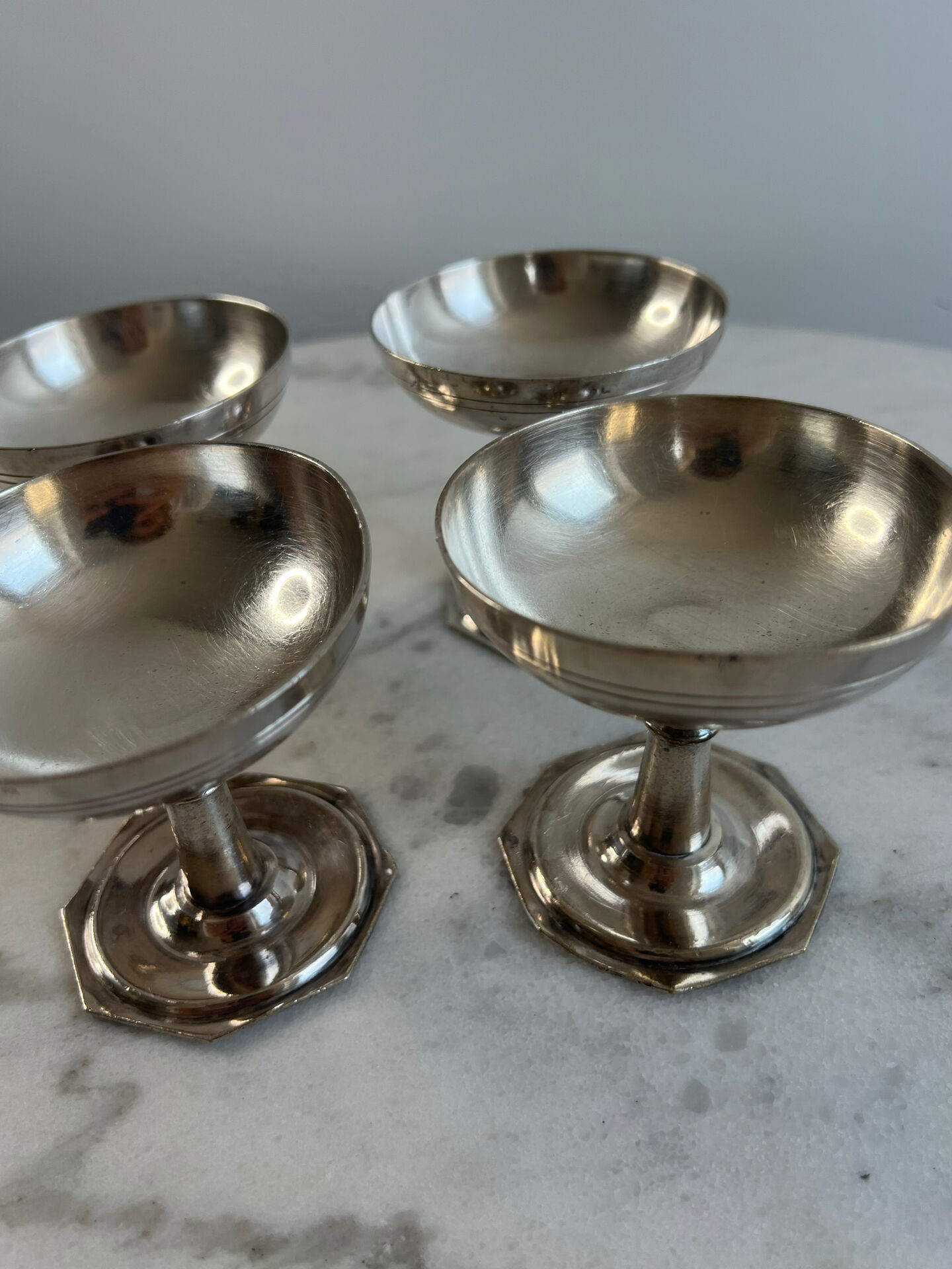 Set of 4 silver-plated ice cream bowls, hallmark, octagonal base, A