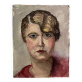 20th century school, Portrait of a woman in red. Gouache and graphite on paper