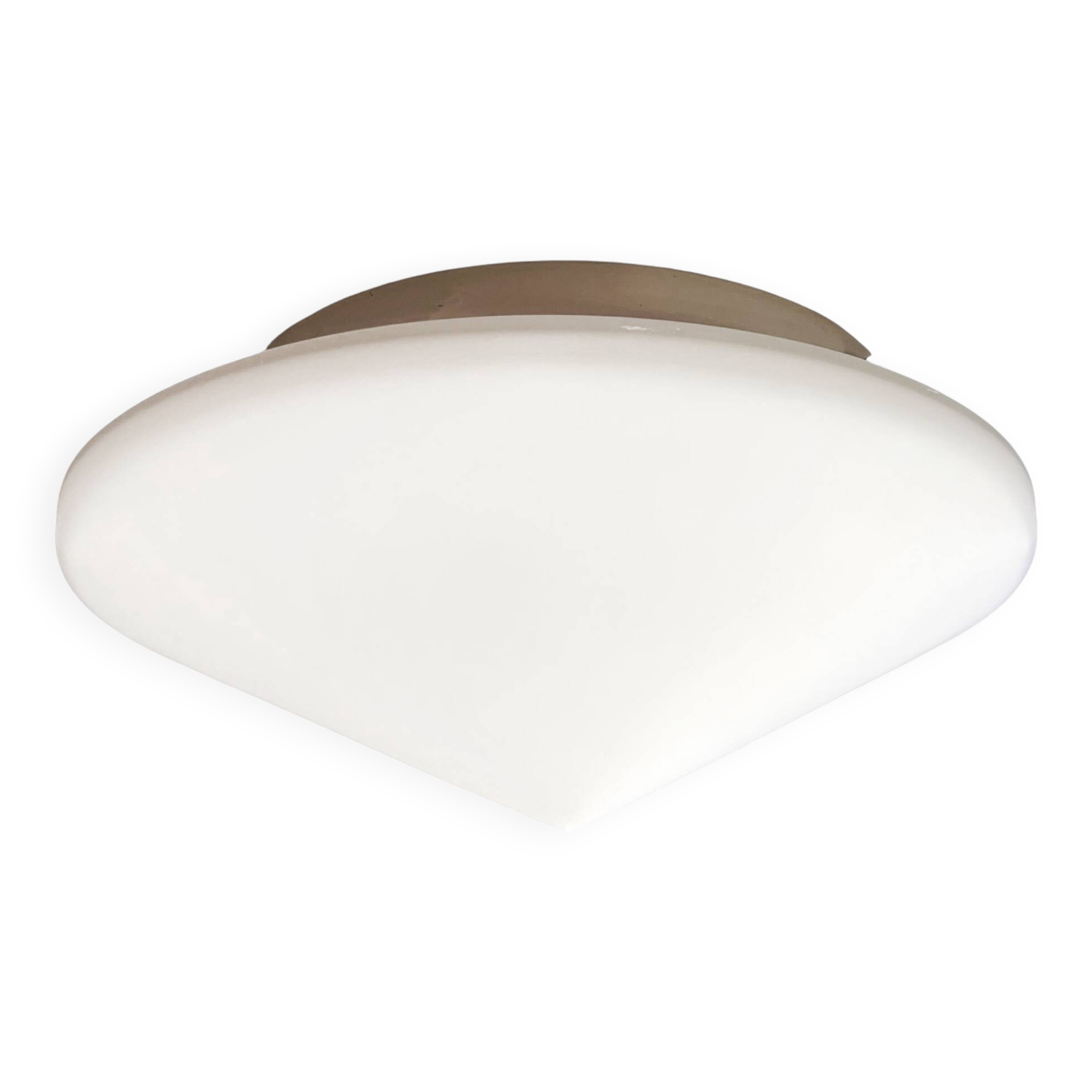 Round white glass ceiling lamp, Penko Pieńsk, Poland 1970s
