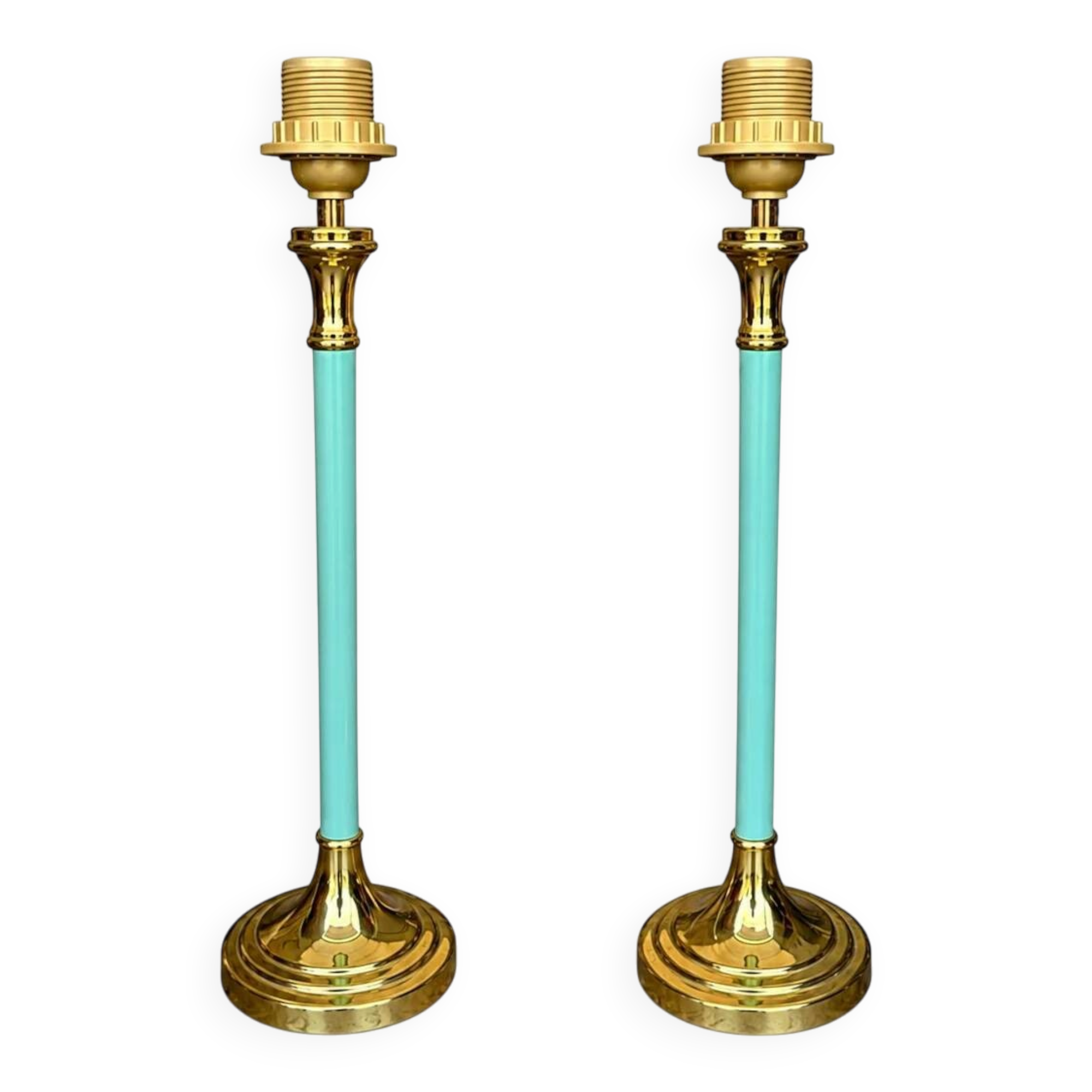 2 x brass and blue steel table lamps from Kullmann / 1970s