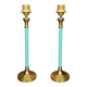2 x brass and blue steel table lamps from Kullmann / 1970s